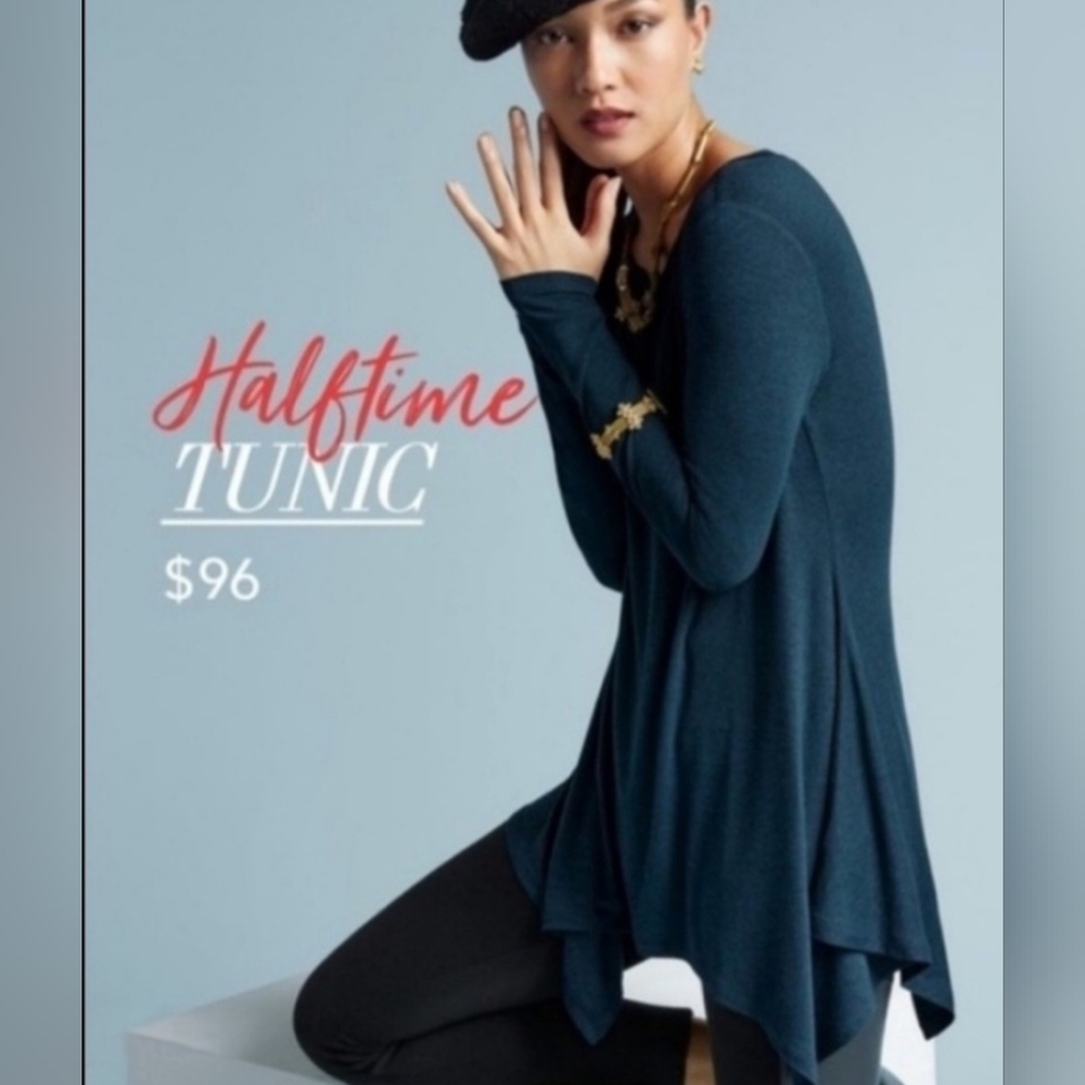 CAbi Teal Halftime Tunic 3498 Blue Green Large Asymetrical